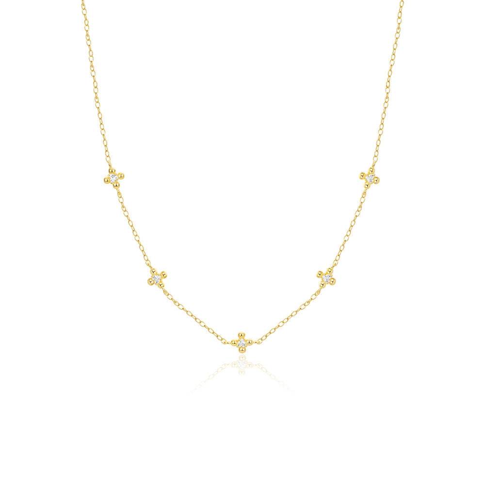 S925 sterling silver clover inlaid with heart-shaped zircon exquisite collarbone necklace - MOWTE