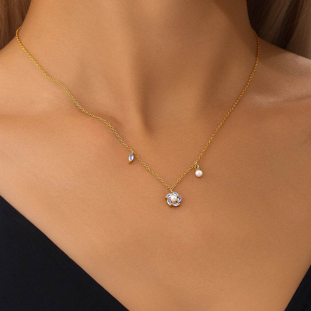 S925 pure silver diamonds zircon snowflakes pearls collarbone chain - MOWTE