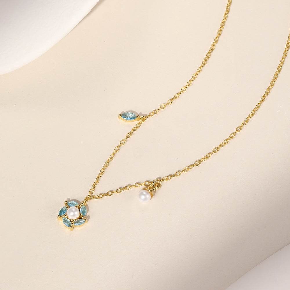 S925 pure silver diamonds zircon snowflakes pearls collarbone chain - MOWTE