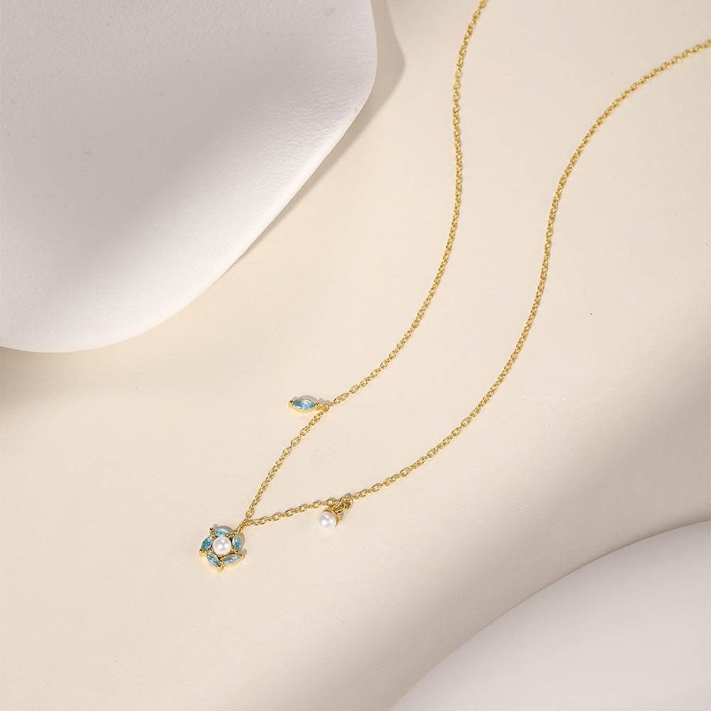 S925 pure silver diamonds zircon snowflakes pearls collarbone chain - MOWTE