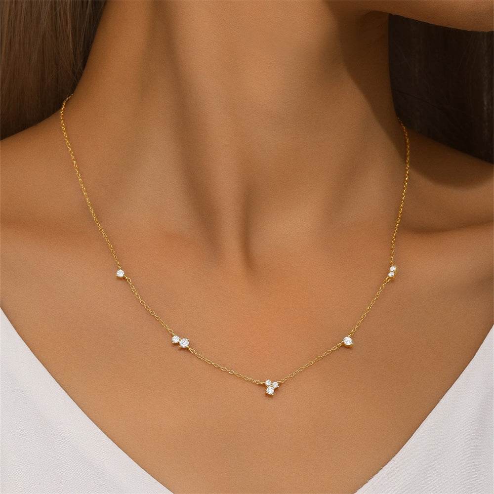 S925 pure silver geometric diamond collarbone necklace - MOWTE