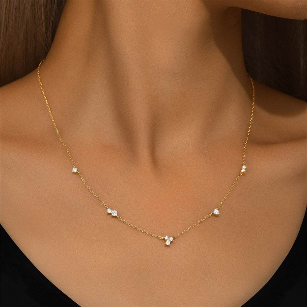 S925 pure silver geometric diamond collarbone necklace - MOWTE