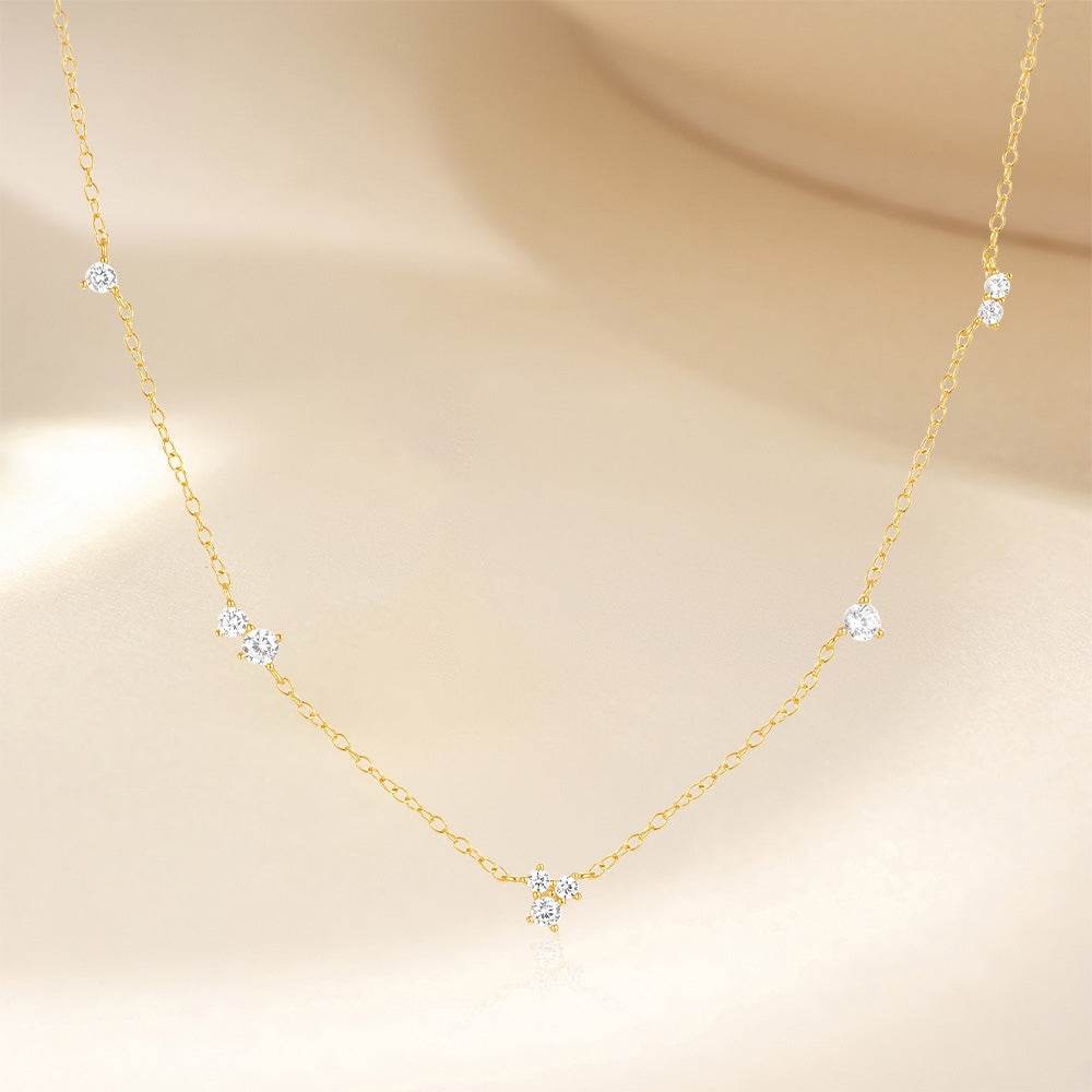 S925 pure silver geometric diamond collarbone necklace - MOWTE