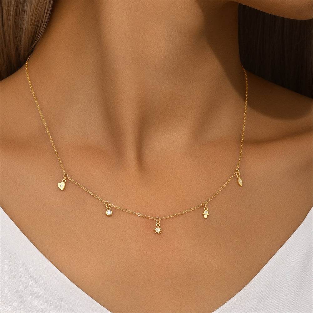S925 pure silver geometric octagonal star layered diamond collarbone necklace - MOWTE