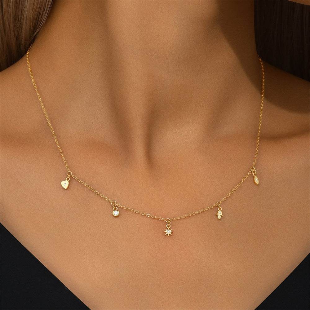 S925 pure silver geometric octagonal star layered diamond collarbone necklace - MOWTE