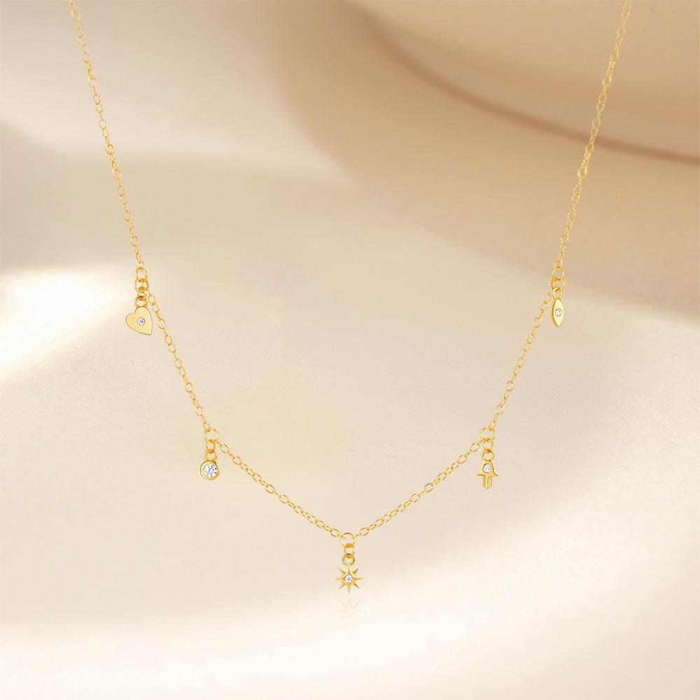 S925 pure silver geometric octagonal star layered diamond collarbone necklace - MOWTE