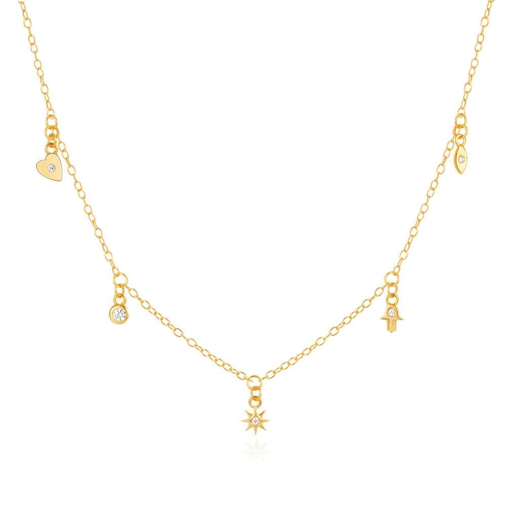 S925 pure silver geometric octagonal star layered diamond collarbone necklace - MOWTE