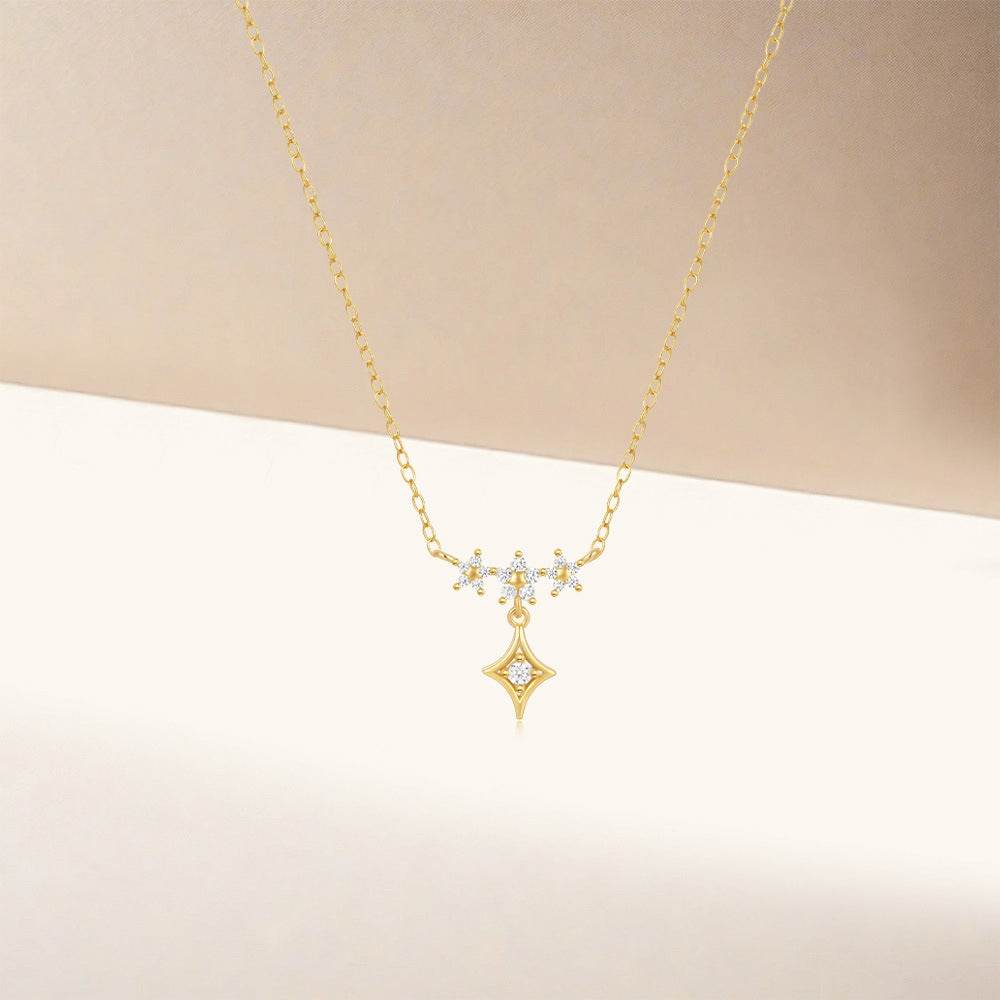 S925 pure silver exquisite floral star diamond necklace - MOWTE