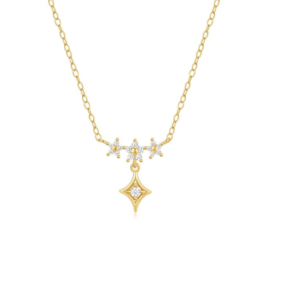 S925 pure silver exquisite floral star diamond necklace - MOWTE