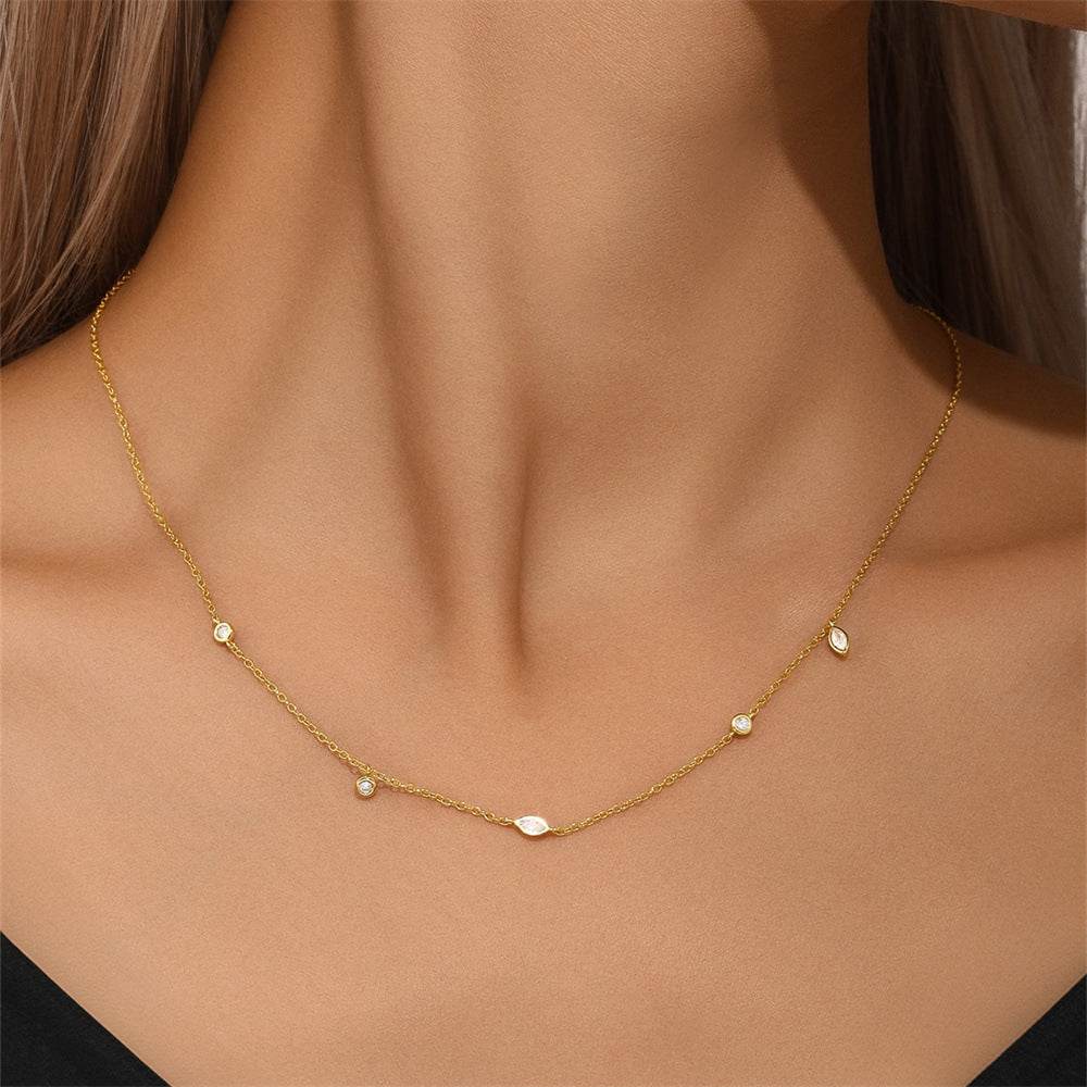 S925 pure silver women's layered gold-plated zircon necklace - MOWTE
