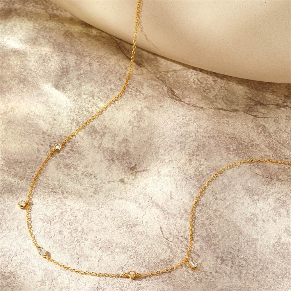 S925 pure silver women's layered gold-plated zircon necklace - MOWTE