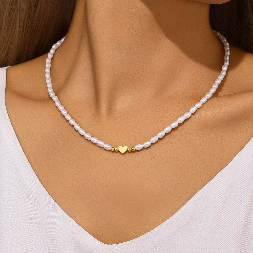 S925 sterling silver millet grain moon star pearl collarbone chain - MOWTE