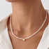 S925 sterling silver millet grain moon star pearl collarbone chain - MOWTE