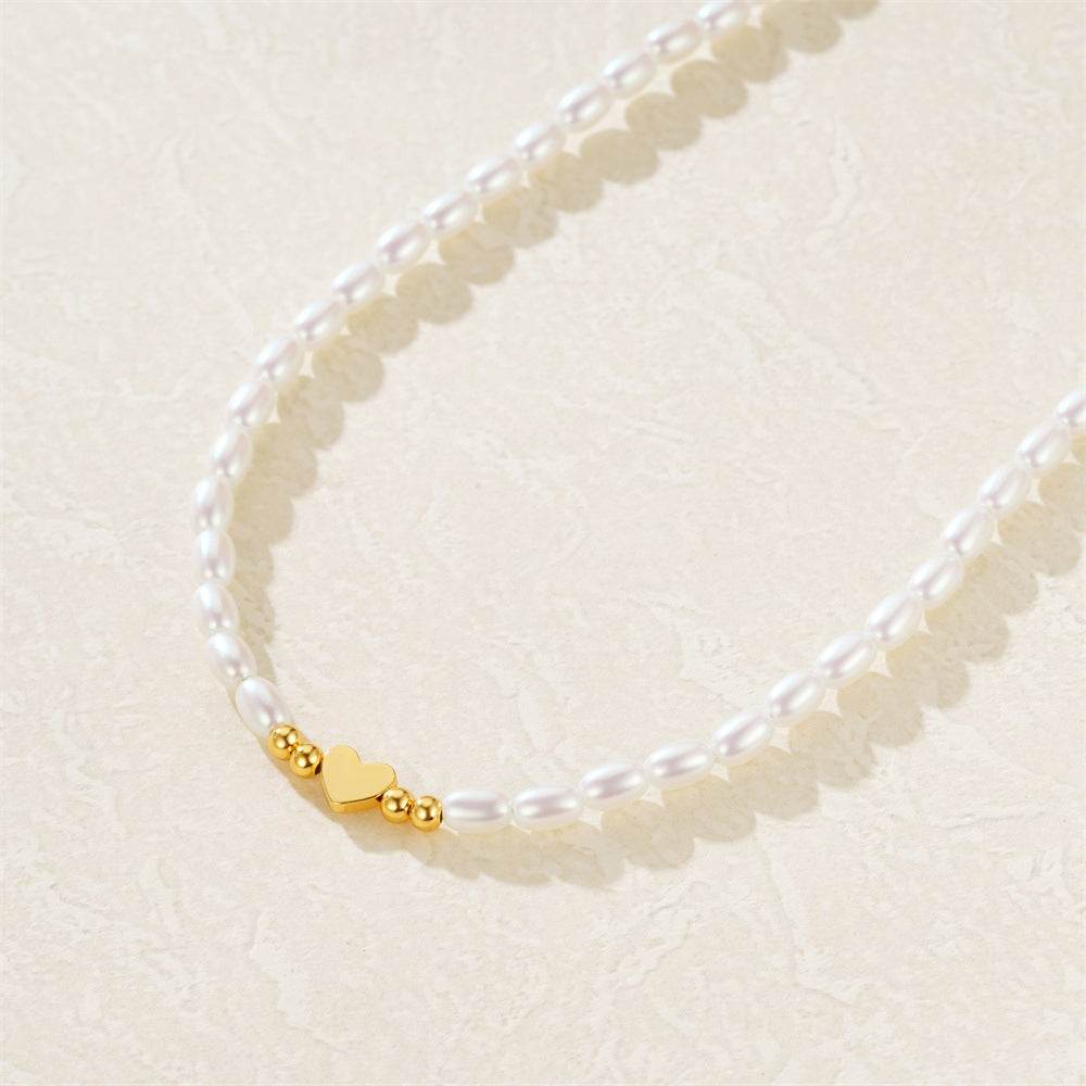 S925 sterling silver millet grain moon star pearl collarbone chain - MOWTE