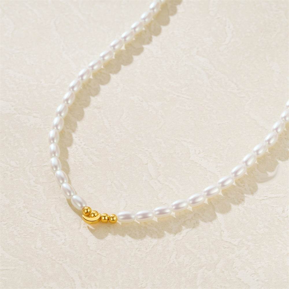 S925 sterling silver millet grain moon star pearl collarbone chain - MOWTE