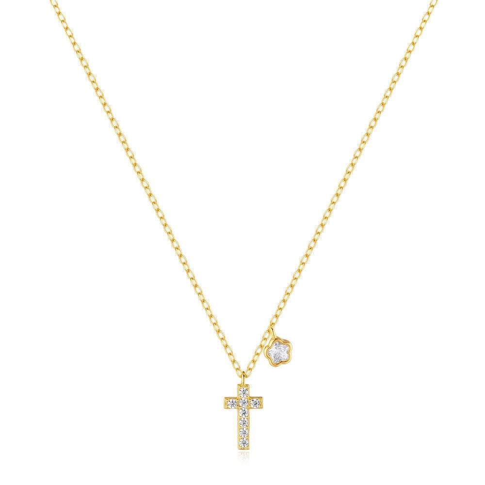 925 sterling silver exquisite flower cross with diamond collarbone chain - MOWTE