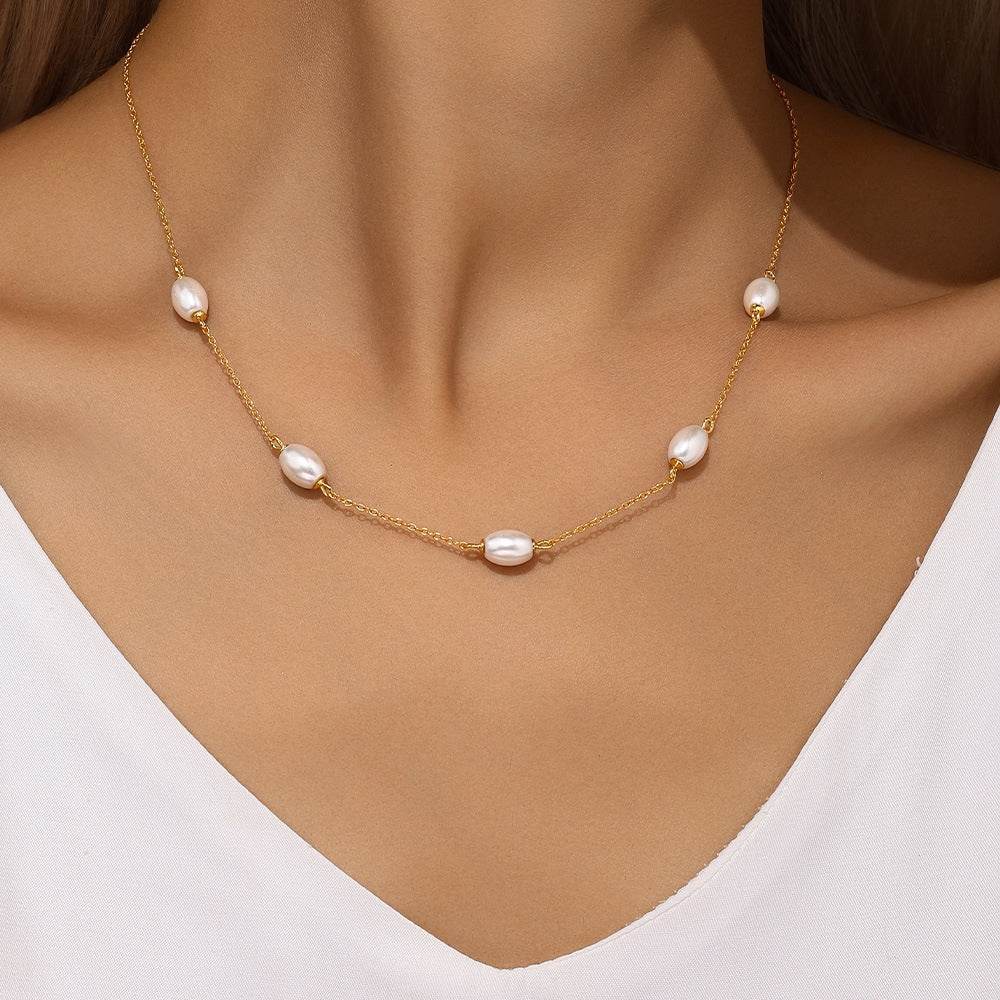 S925 sterling silver pearl necklace women's collarbone chain - MOWTE