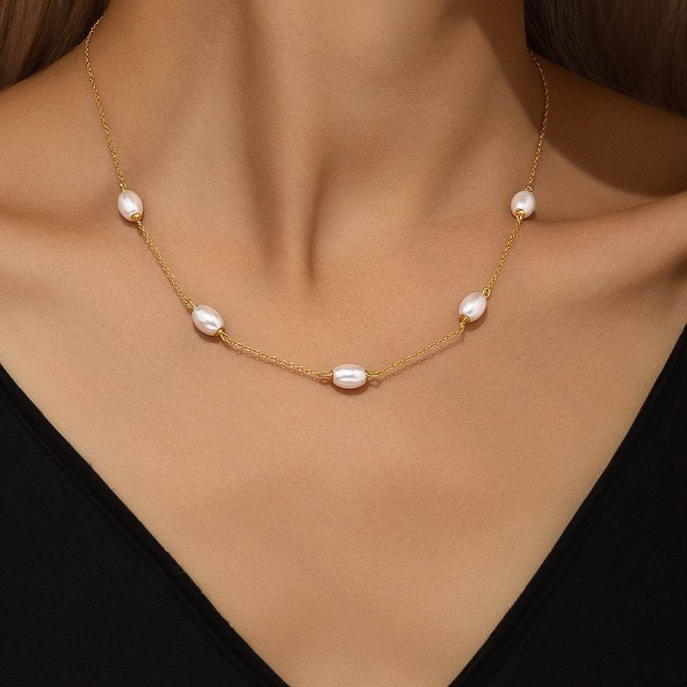 S925 sterling silver pearl necklace women's collarbone chain - MOWTE