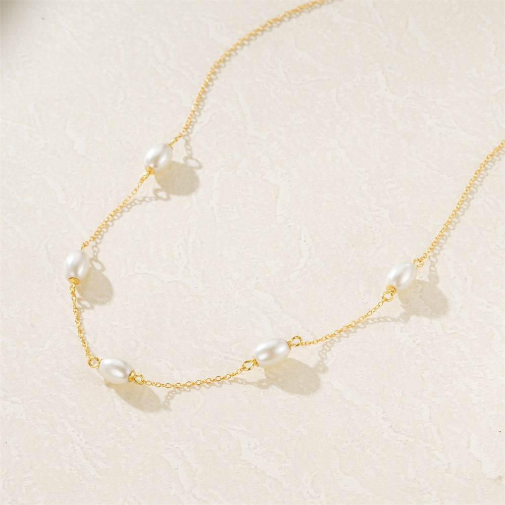 S925 sterling silver pearl necklace women's collarbone chain - MOWTE