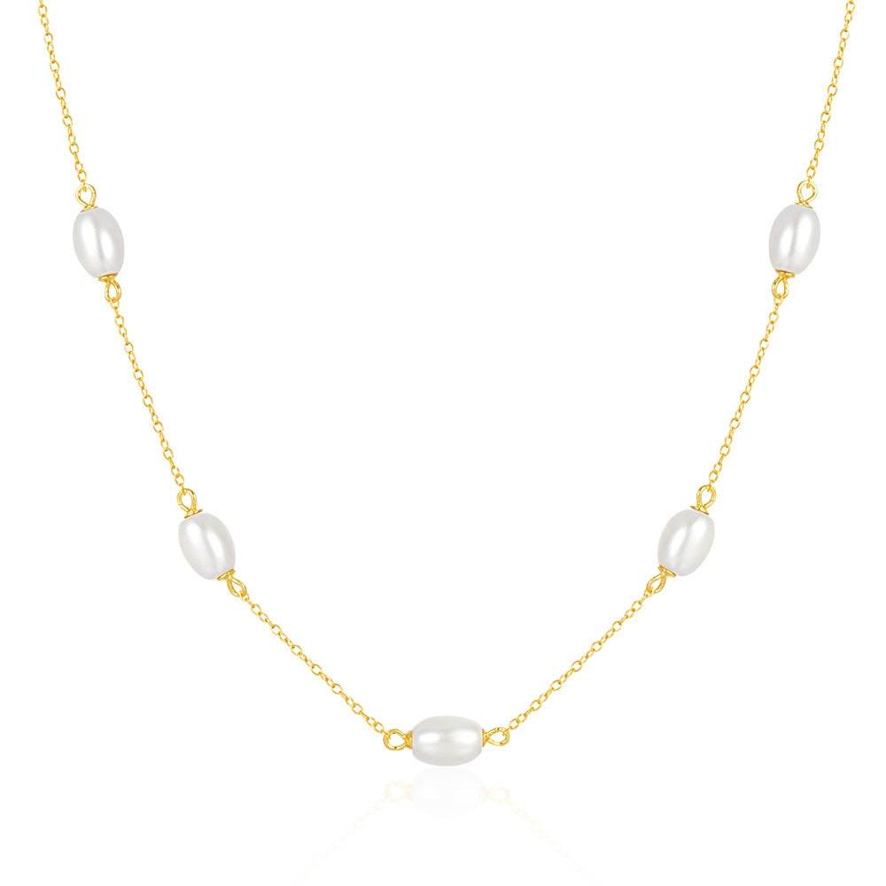 S925 sterling silver pearl necklace women's collarbone chain - MOWTE