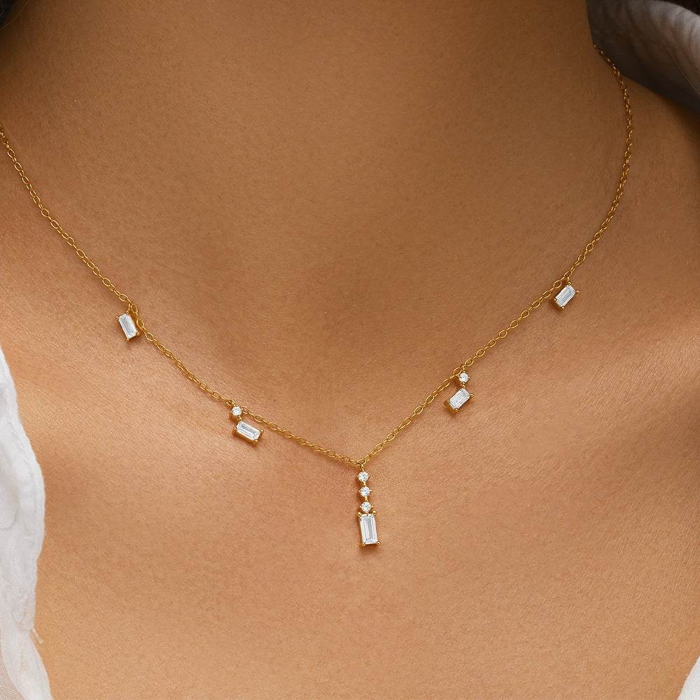 925 sterling silver geometric square zircon necklace - MOWTE