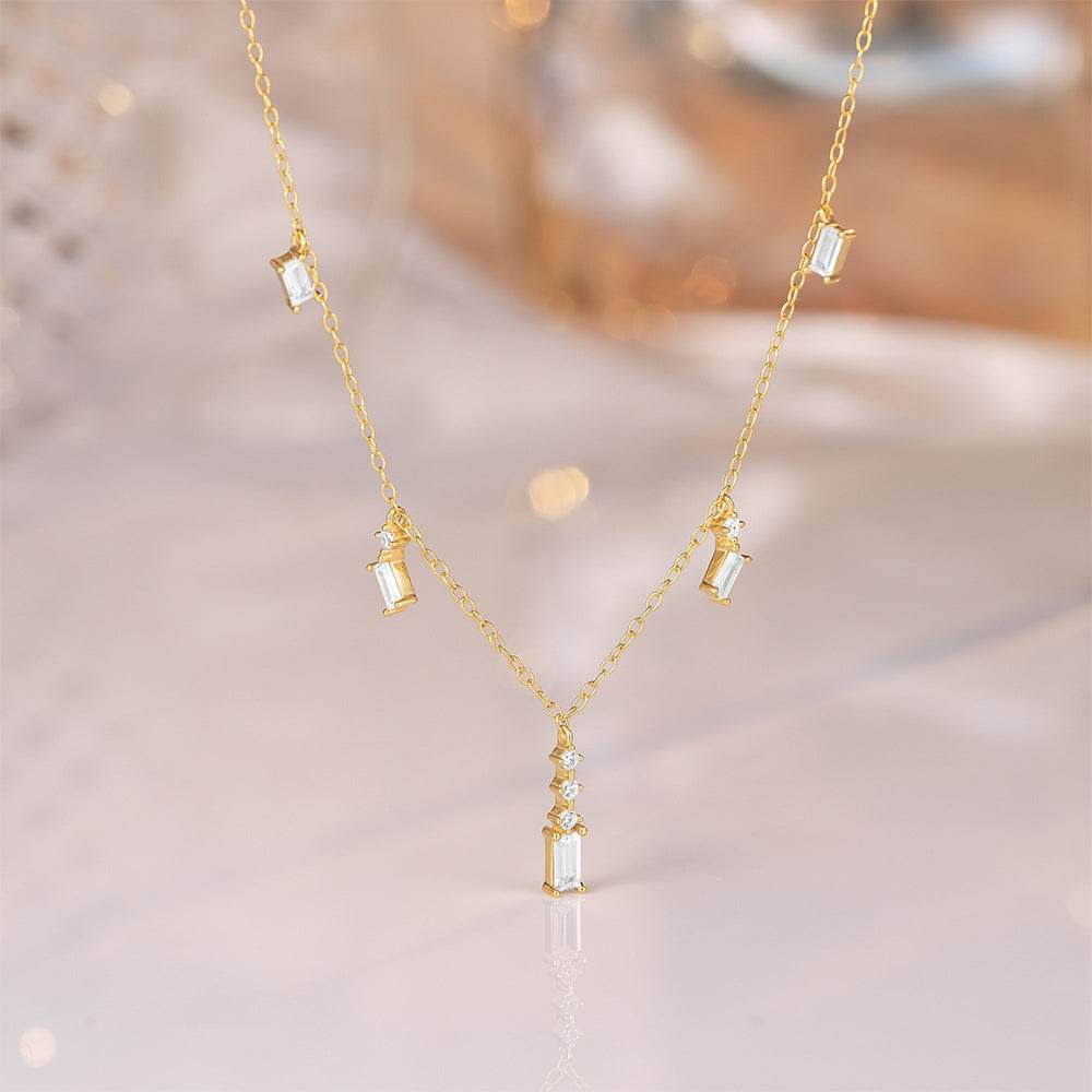 925 sterling silver geometric square zircon necklace - MOWTE