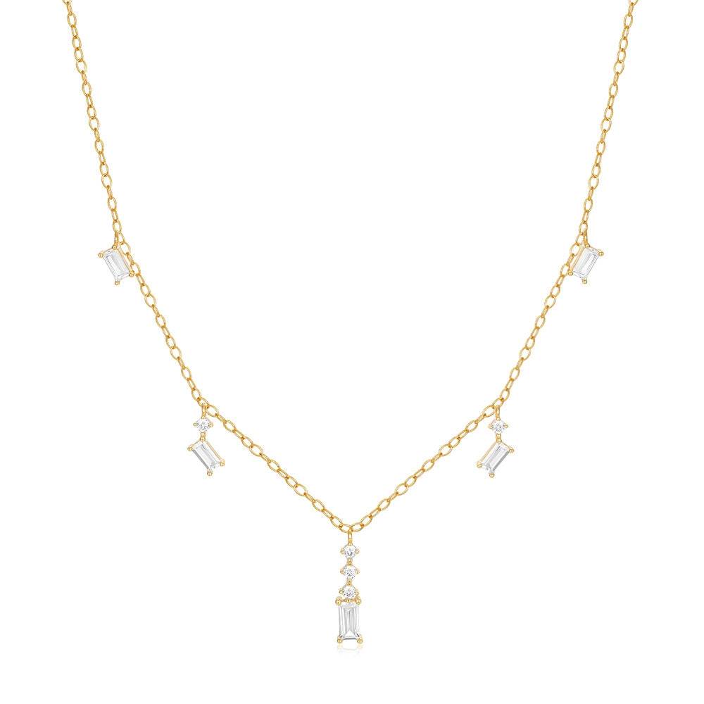 925 sterling silver geometric square zircon necklace - MOWTE