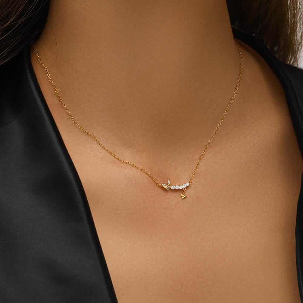 S925 pure silver single row diamond butterfly high-end necklace for women - MOWTE