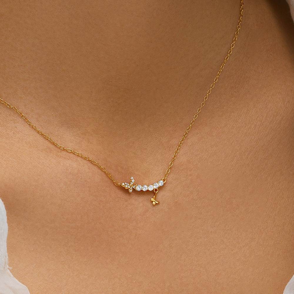 S925 pure silver single row diamond butterfly high-end necklace for women - MOWTE