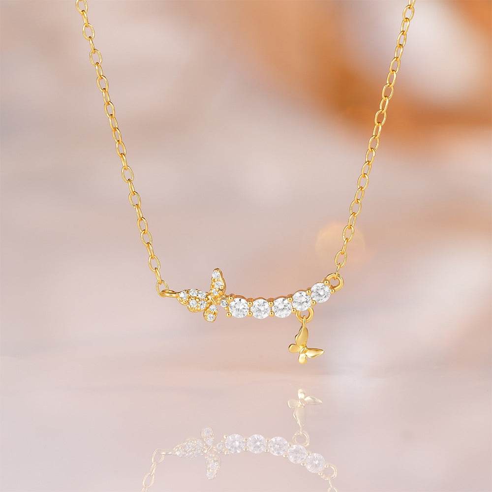 S925 pure silver single row diamond butterfly high-end necklace for women - MOWTE