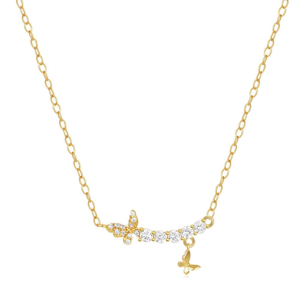 S925 pure silver single row diamond butterfly high-end necklace for women - MOWTE