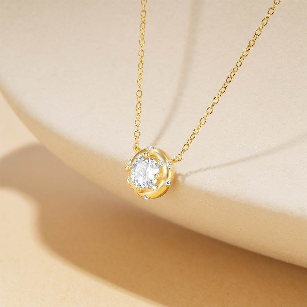 925 sterling silver personalized geometric circular diamond collarbone chain - MOWTE