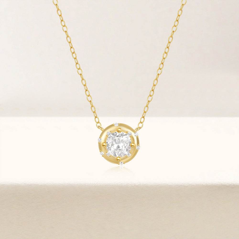 925 sterling silver personalized geometric circular diamond collarbone chain - MOWTE