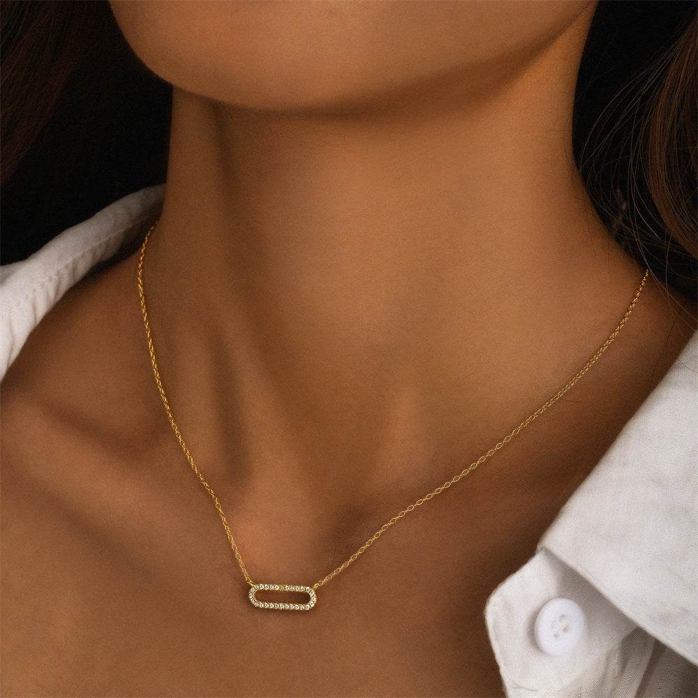 925 sterling silver square nail diamond collarbone chain - MOWTE