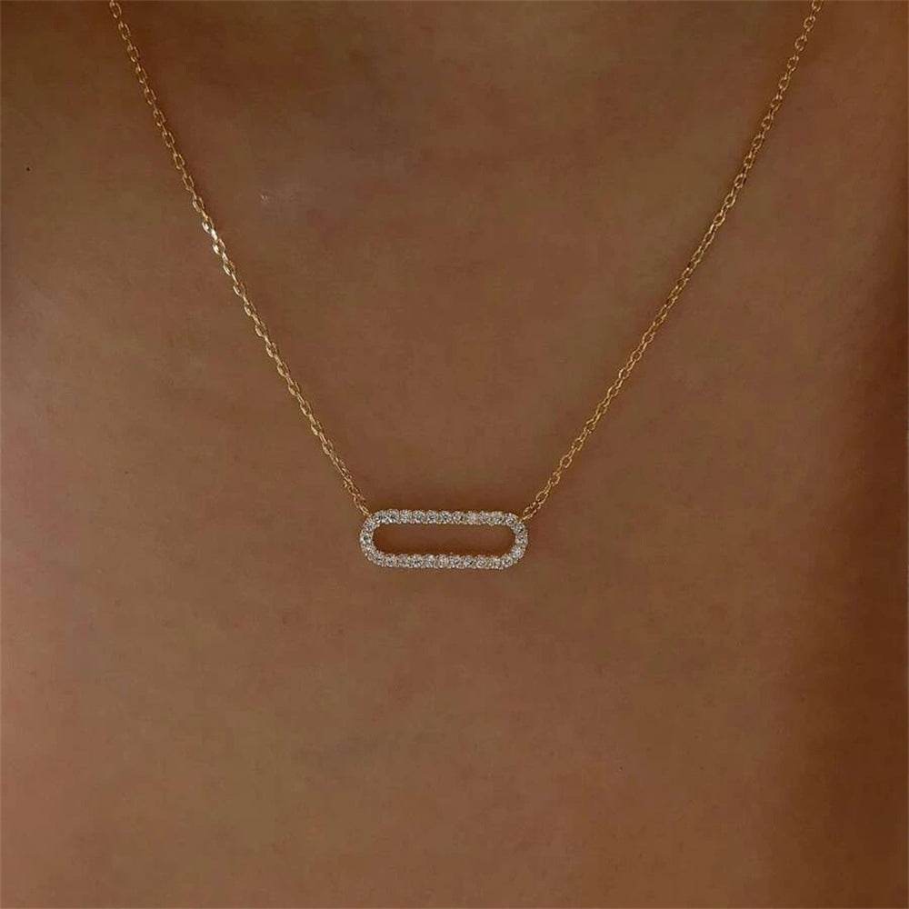 925 sterling silver square nail diamond collarbone chain - MOWTE