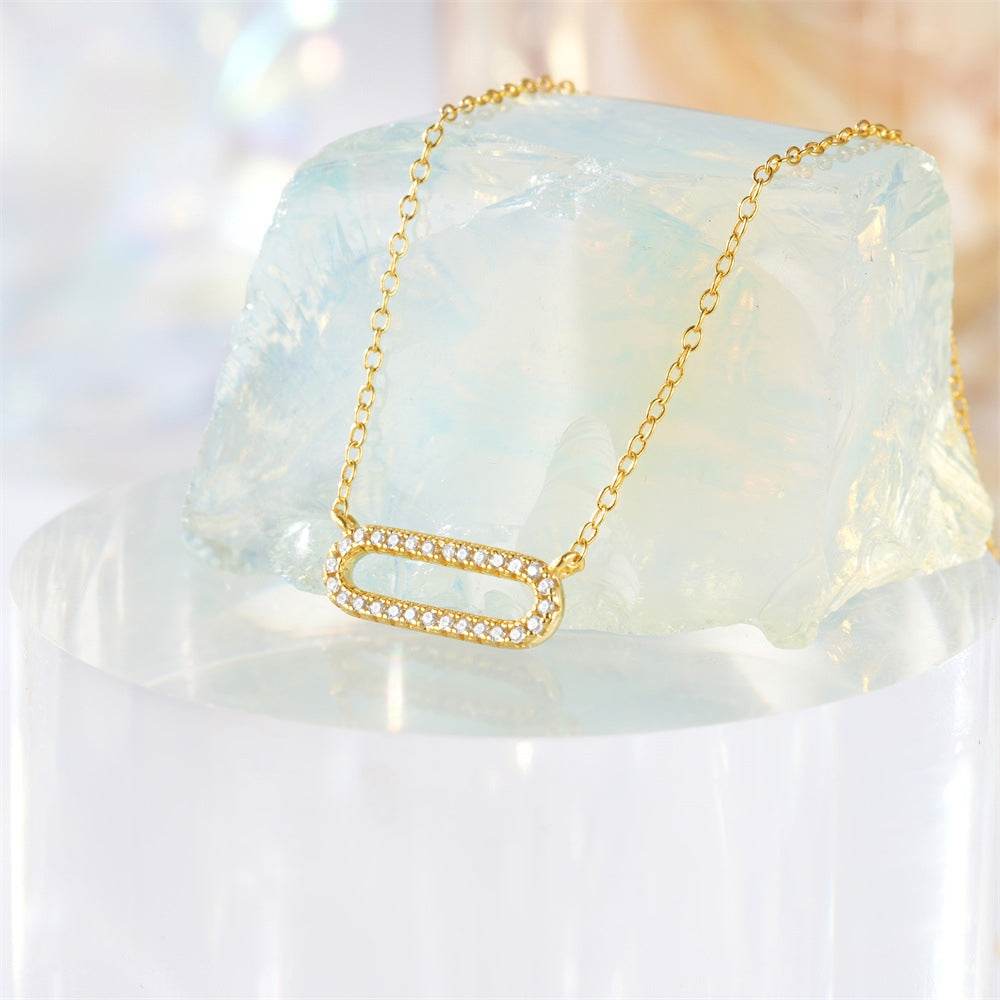 925 sterling silver square nail diamond collarbone chain - MOWTE