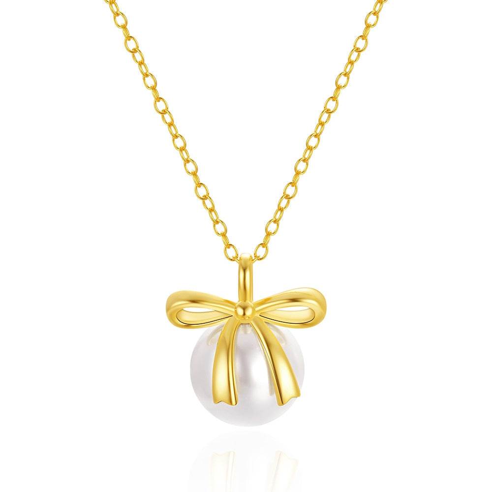 S925 sterling silver bow pearl women's collarbone necklace - MOWTE