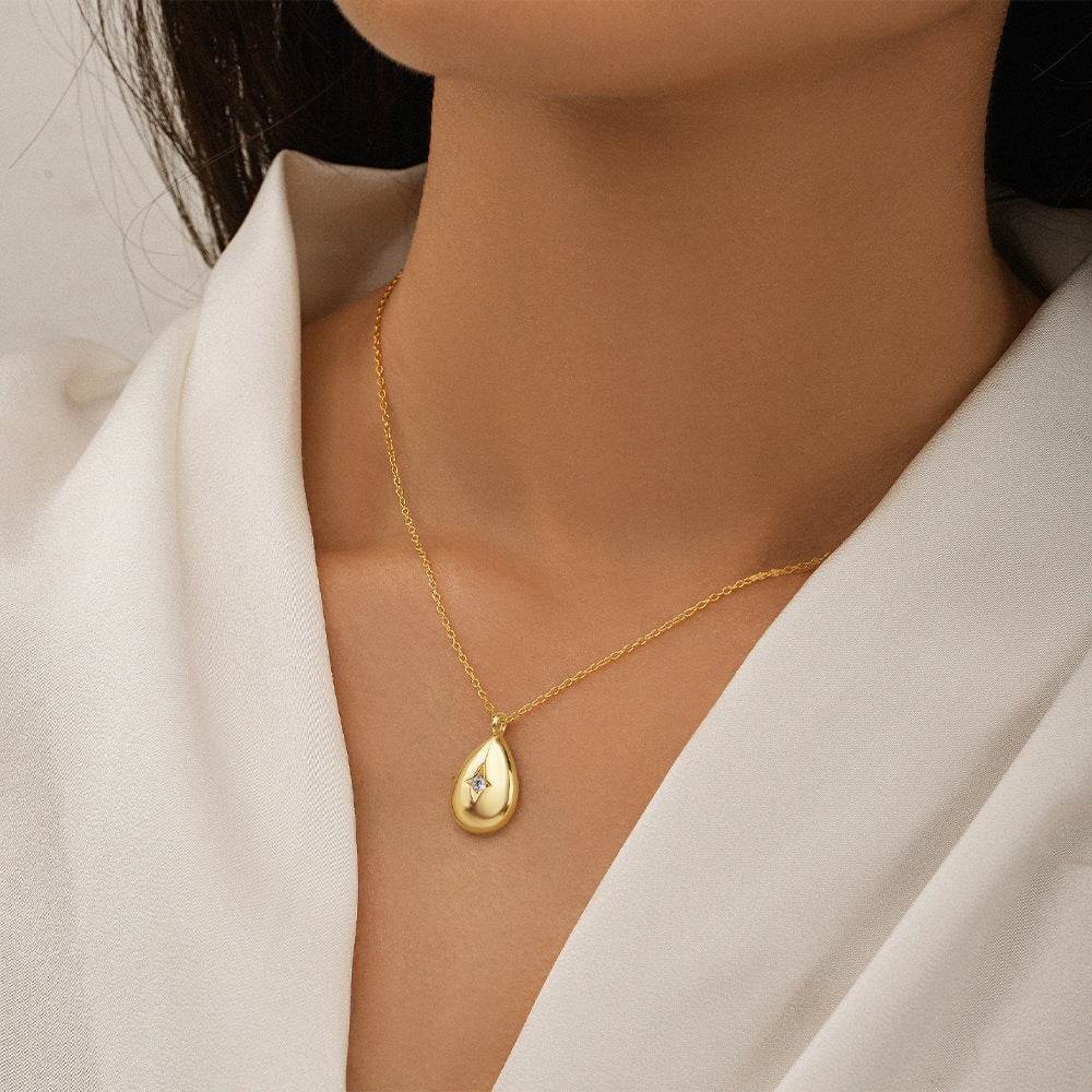 925 sterling silver water drop diamond women's collarbone necklace - MOWTE