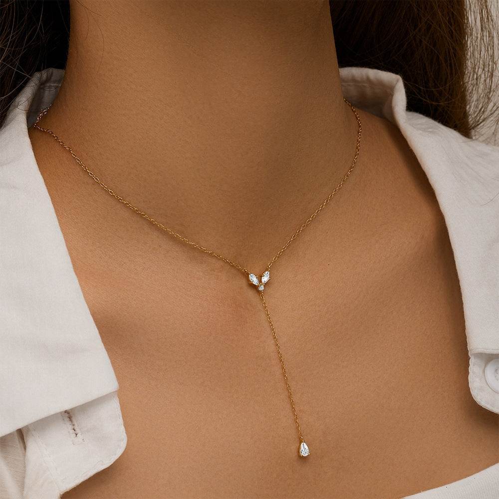 S925 pure silver diamond set geometric Y-shaped trendy women's water droplet super sparkling collarbone chain - MOWTE