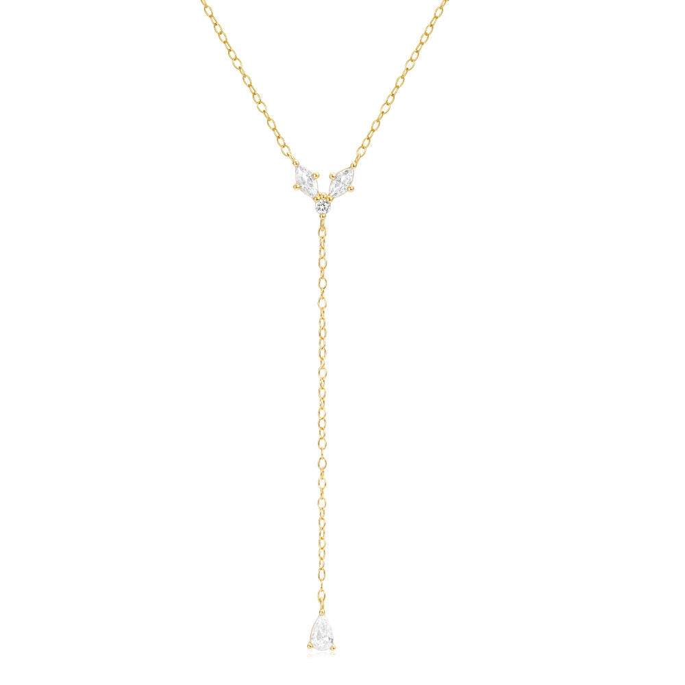 S925 pure silver diamond set geometric Y-shaped trendy women's water droplet super sparkling collarbone chain - MOWTE