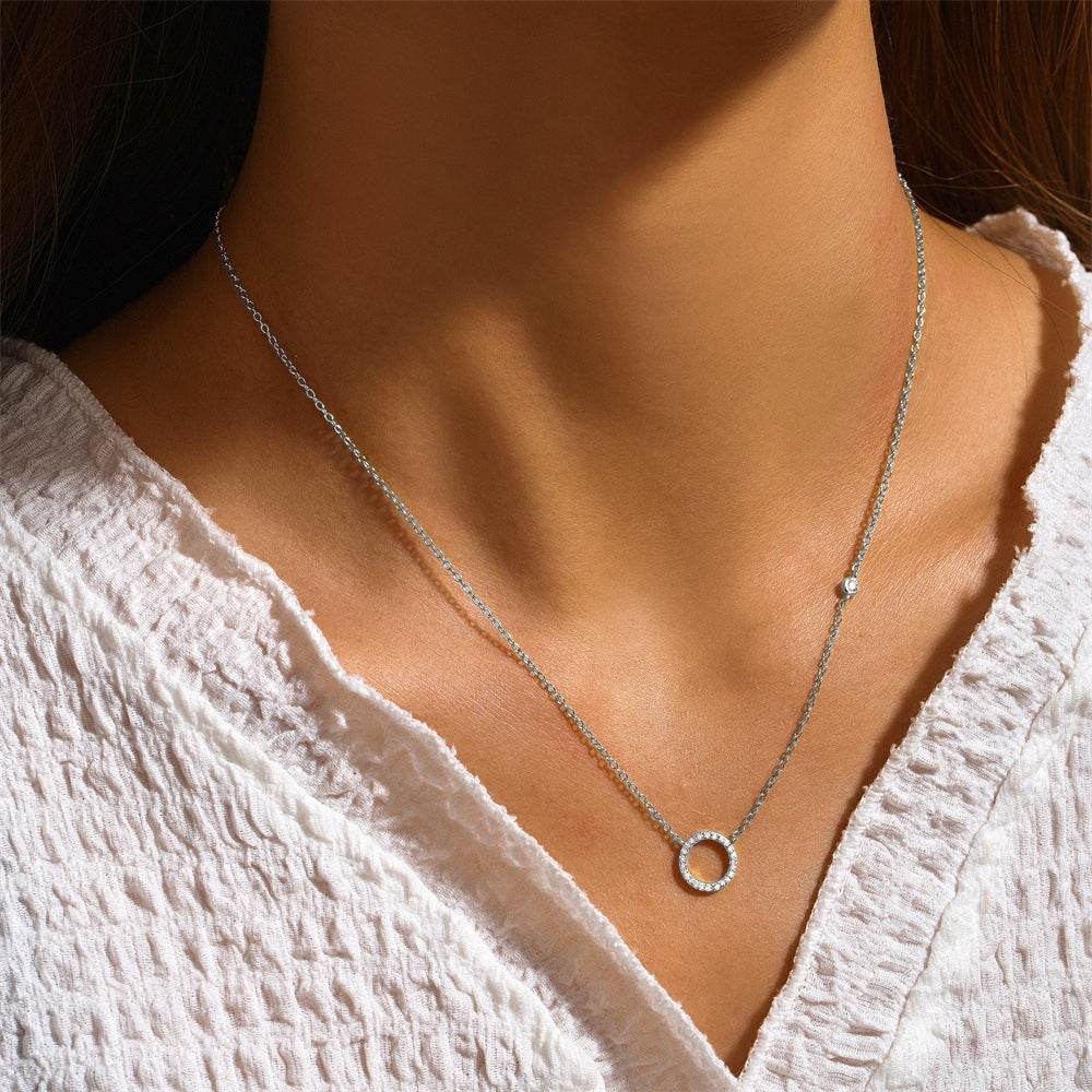 S925 sterling silver diamond set geometric circle women's collarbone chain - MOWTE