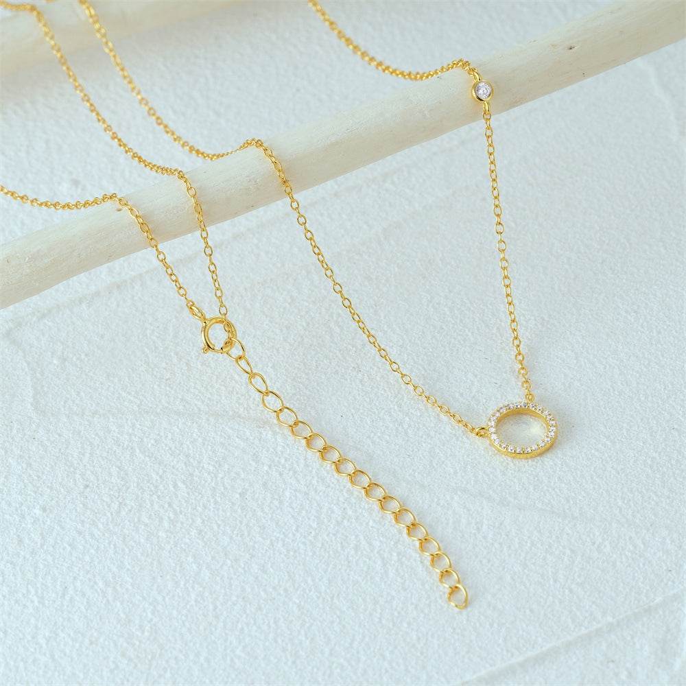 S925 sterling silver diamond set geometric circle women's collarbone chain - MOWTE