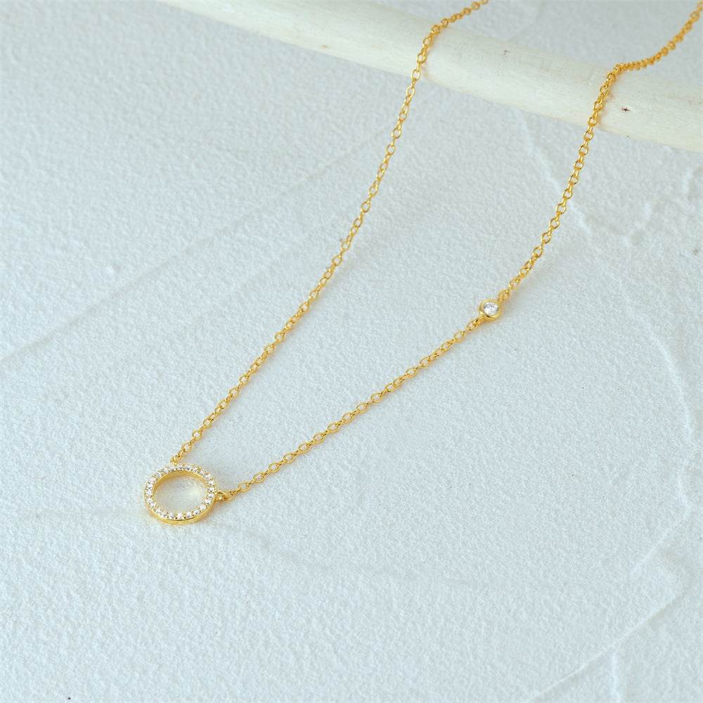 S925 sterling silver diamond set geometric circle women's collarbone chain - MOWTE