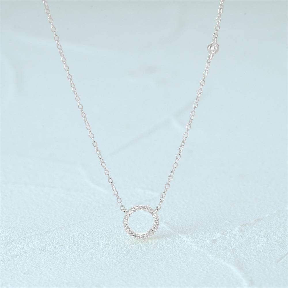 S925 sterling silver diamond set geometric circle women's collarbone chain - MOWTE