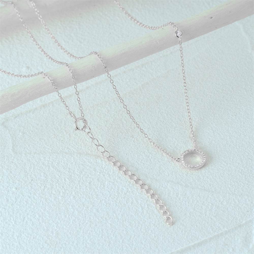 S925 sterling silver diamond set geometric circle women's collarbone chain - MOWTE