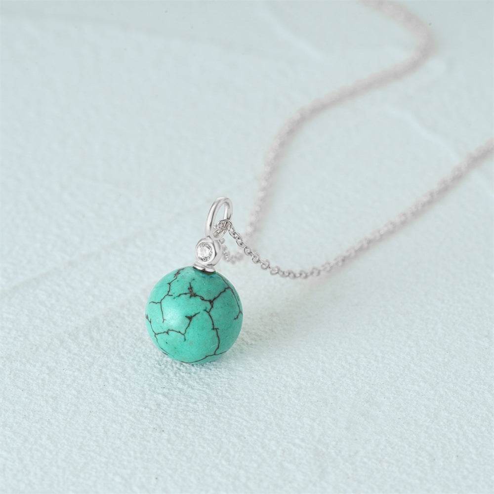 925 sterling silver spherical turquoise pendant collarbone necklace - MOWTE