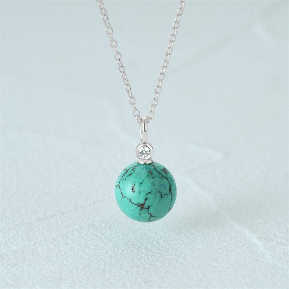 925 sterling silver spherical turquoise pendant collarbone necklace - MOWTE