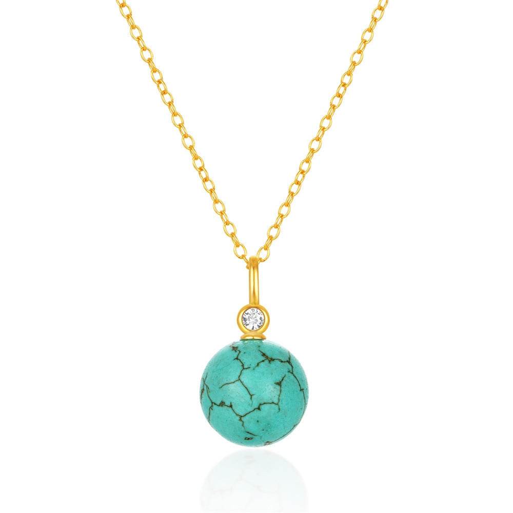 925 sterling silver spherical turquoise pendant collarbone necklace - MOWTE