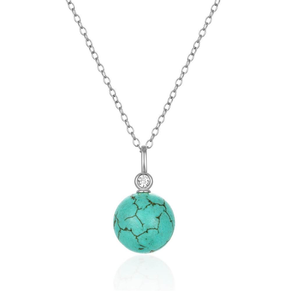 925 sterling silver spherical turquoise pendant collarbone necklace - MOWTE