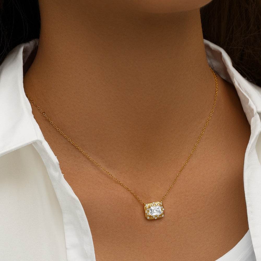 S925 pure silver geometric square diamond inlaid light luxury collarbone chain - MOWTE
